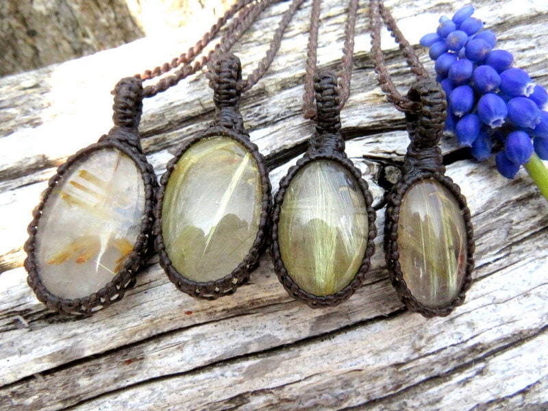 Rutile Quartz Necklace, Golden Rutile, Strength Crystals, Health Care Worker Gift, Healing Crystal Energy Healing, Free Shipping