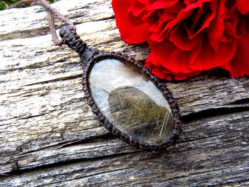 Rutile Quartz Necklace, Golden Rutile, Strength Crystals, Health Care Worker Gift, Healing Crystal Energy Healing, Free Shipping