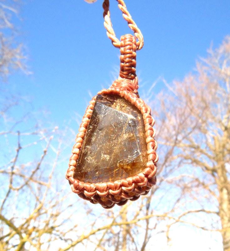 Rutile Quartz Maccrame Necklace, Red Rutile Quartz, Gift Ideas For The Crystal Collector, Mothers Day Gift Ideas, Fathers Day Gift Ideas Rutile Quartz Maccrame Necklace, Red Rutile Quartz, Gift Ideas For The Crystal Collector, Mothers Day Gift Ideas, Fathers Day Gift Ideas