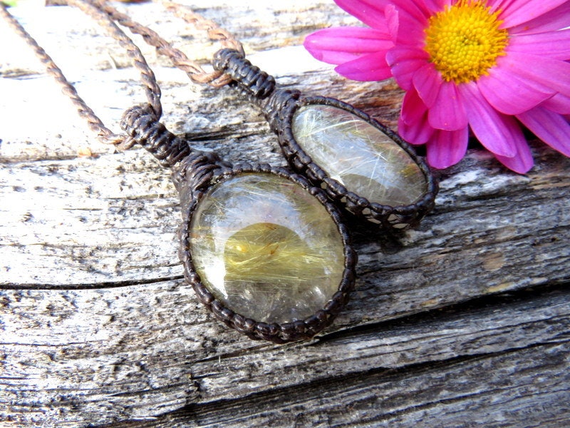 Rutile Quartz Necklace Set, Golden Rutile, Jewelry Set, Energy Healing, Mans Necklace, Womens Necklace, Quartz Crystal Necklace