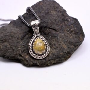 Rutilated Quartz Teardrop Necklace in Sterling Silver 925 | Golden Rutile Quartz Jewelry | Artisan Gemstone gift Rutilated Quartz Teardrop Necklace in Sterling Silver 925 | Golden Rutile Quartz Jewelry | Artisan Gemstone gift