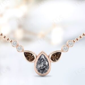 Unique Black Rutile Quartz Necklace For Women 925 Sterling Silver Quartz Wedding Necklace Pear Shaped Rutile Quartz Multi Gemstone Necklace Unique Black Rutile Quartz Necklace For Women 925 Sterling Silver Quartz Wedding Necklace Pear Shaped Rutile Quartz Multi Gemstone Necklace