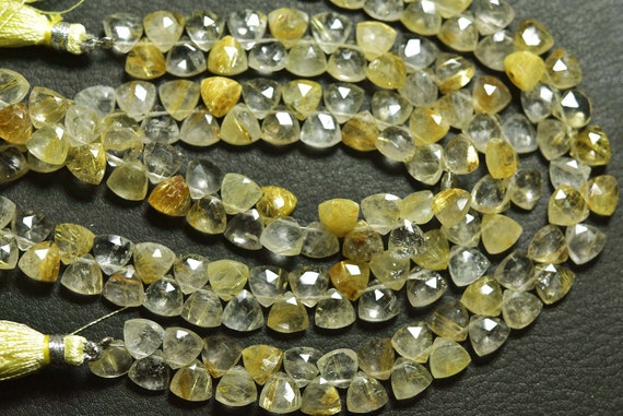 10 Pcs,natural Beautiful Golden Rutile Quartz Faceted Triangle Pyramid Briolettes,size Is 7mm #874