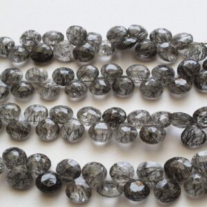 11mm Black Rutile Quartz Faceted Heart Beads, Rutiliated Quartz Beads, Faceted Heart Beads For Jewelry (4in To 8in Options) - Aag56 11mm Black Rutile Quartz Faceted Heart Beads, Rutiliated Quartz Beads, Faceted Heart Beads For Jewelry (4in To 8in Options) - Aag56