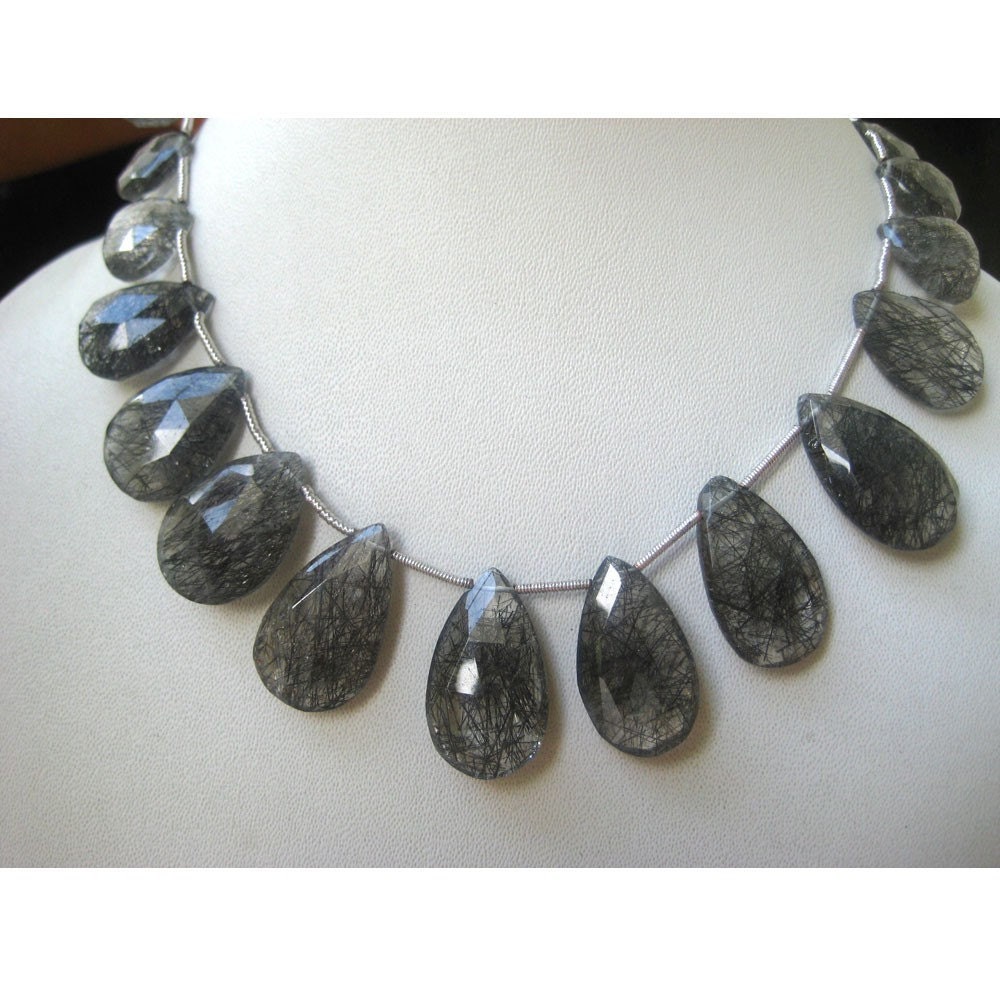 24x16 To 19x18mm Rutile Quartz Faceted Pear Shaped Briolettes, Rutile Quartz Pear, 12pieces Rutilated Quartz Faceted Pear For Jewelry - Rqfp