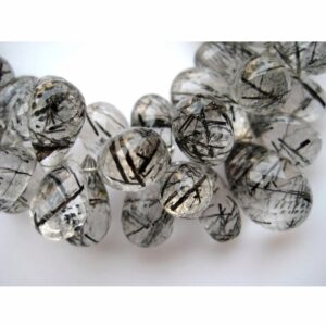 4x6mm-7x10mm Rutile Quartz Faceted Tear Drop Beads, Rutile Black Faceted Briolettes , Black Rutilated Quartz For Jewelry (4IN TO 8IN Option)
