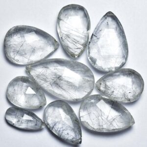 5 Pcs - Big Natural High Quality Faceted Black Rutile Quartz Side Drilled Pear Pendant Briolettes - Size is 12x20-18x25mm #1590