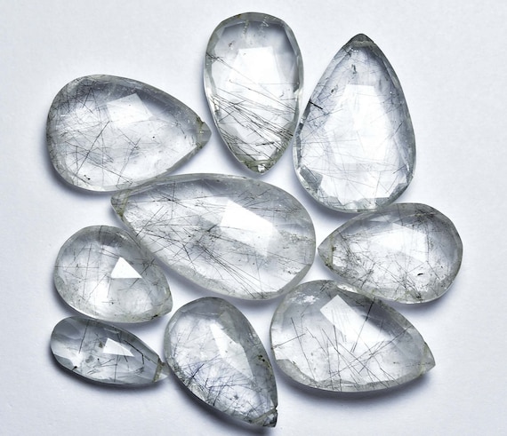 5 Pcs - Big Natural High Quality Faceted Black Rutile Quartz Side Drilled Pear Pendant Briolettes - Size Is 12x20-18x25mm #1590
