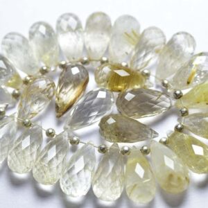 6 Pcs - Beautiful Natural Faceted Golden Rutile Quartz Side Drilled Tear Drops Briolettes - Size is 7x15 mm #1876