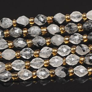 6MM Black White Black Rutilated Quartz Beads Grade AA Gemstone Drum Barrel Rice Bead Loose Beads 15"/7.5" Bulk Lot Options