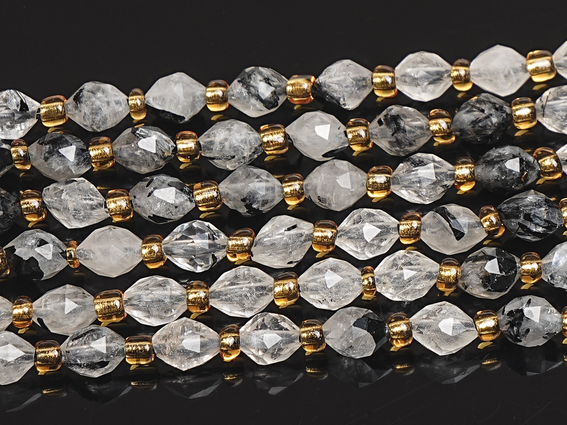 6mm Black White Black Rutilated Quartz Beads Grade Aa Gemstone Drum Barrel Rice Bead Loose Beads 15"/7.5" Bulk Lot Options