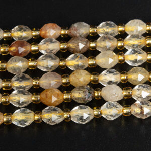 6MM Gold Rutile Quartz Beads Grade AA Genuine Natural Gemstone Drum Barrel Rice Bead Loose Beads 15"/7.5" Bulk Lot Options(126634)
