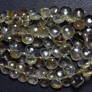 7.5 inches - Beautiful Super High Quality Natural Smooth Golden Rutile Quartz Heart Briolettes - Size is 7.5-10 mm #1968