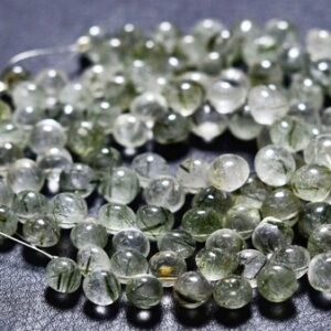 7 inches,Natural Super Quality Green Rutile Quartz Smooth Onion Briolettes,Size is 7.50-8mm #846
