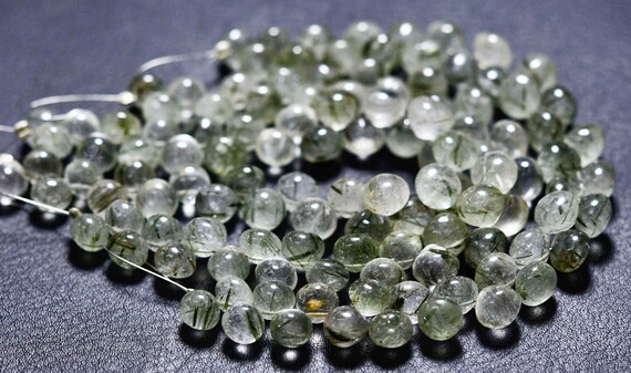 7 Inches,natural Super Quality Green Rutile Quartz Smooth Onion Briolettes,size Is 7.50-8mm #846 7 Inches,natural Super Quality Green Rutile Quartz Smooth Onion Briolettes,size Is 7.50-8mm #846