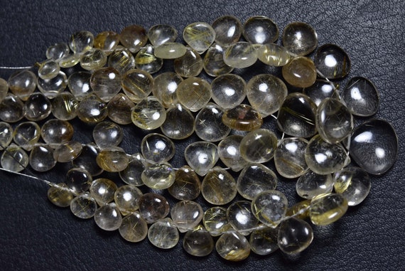 7 Inches - Natural Smooth Golden Rutile Quartz Heart Briolettes - Size Is 7-10 Mm #1861