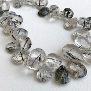 7x9mm- 13x15mm Black Rutilated Quartz Faceted Pear Beads, Rutile Quartz Briolettes, 4 Inch Black Rutile Quartz Faceted Pear For Jewelry