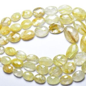 8 inches - Natural Faceted Golden Rutile Quartz Oval Briolettes - Size is 8x10-8x14 mm #1826