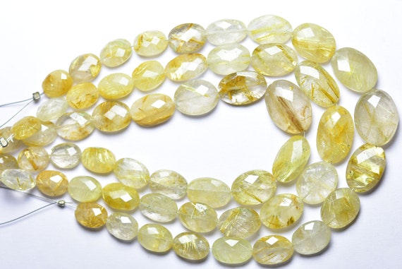 8 Inches - Natural Faceted Golden Rutile Quartz Oval Briolettes - Size Is 8x10-8x14 Mm #1826 8 Inches - Natural Faceted Golden Rutile Quartz Oval Briolettes - Size Is 8x10-8x14 Mm #1826