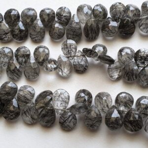 8x10mm Black Rutile Quartz Faceted Pear Beads, Rutiliated Quartz Beads, Faceted Pear Beads for Jewelry (4IN To 8IN Options) - AAG50