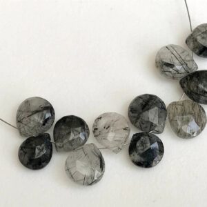9-11mm Black Rutilated Quartz Faceted Heart Beads, Rutile Quartz Briolettes, 12 Piece Black Rutile Quartz Faceted Heart For Jewelry - Ks3545 9-11mm Black Rutilated Quartz Faceted Heart Beads, Rutile Quartz Briolettes, 12 Piece Black Rutile Quartz Faceted Heart For Jewelry - Ks3545