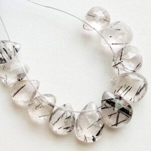 9x12mm - 12x16mm Rutile Quartz Beads, Black Needles Rutile Briolettes, Faceted Pear Rutile Quartz, Rutile With Black Needles 10Pcs  - KS3735