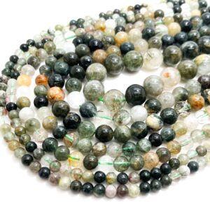 Aaa Green Rutilated Quartz Smooth Polished 4mm 6mm 8mm 10mm Natural Gemstone Beads - Rn167