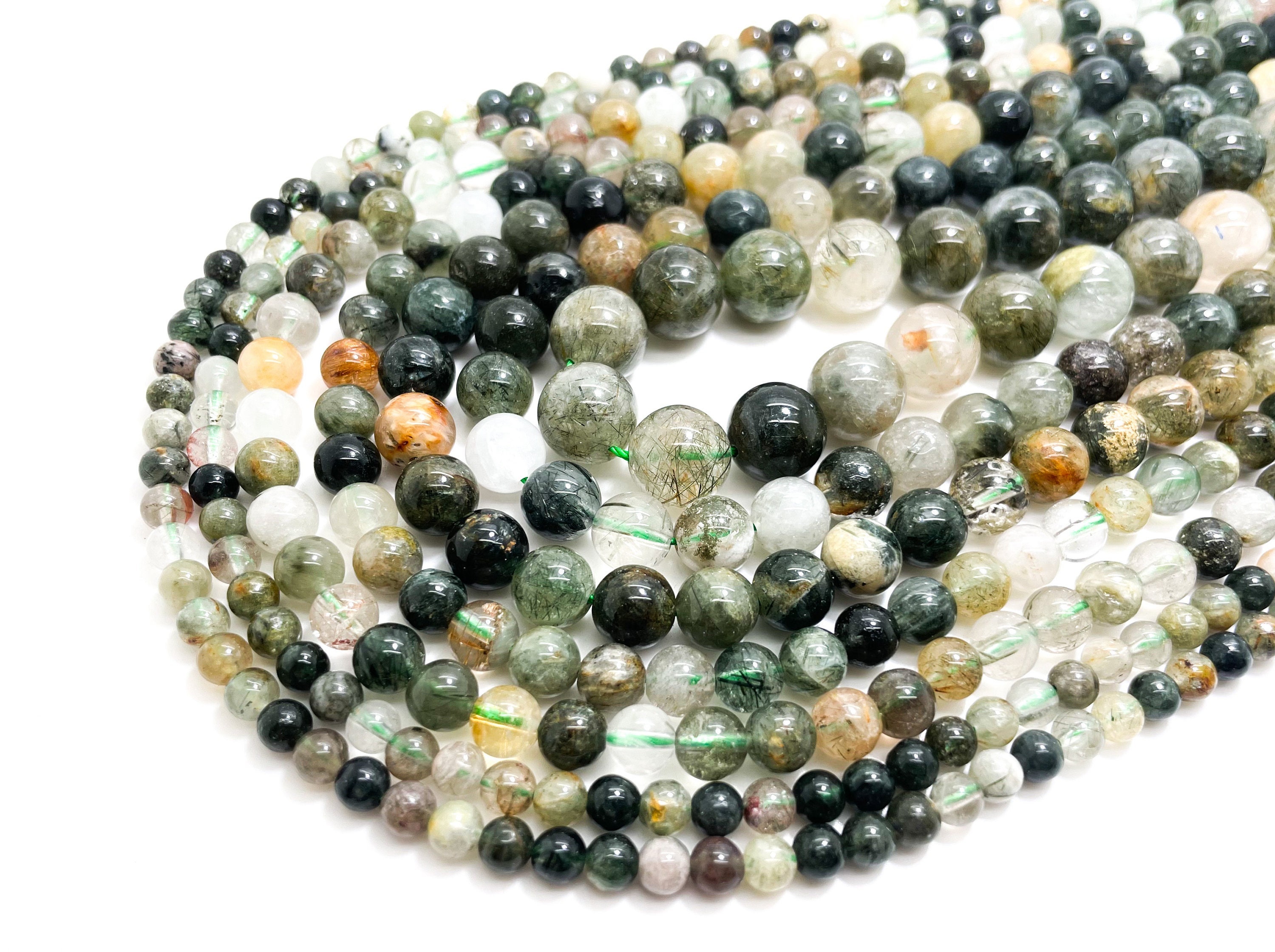 Aaa Green Rutilated Quartz Smooth Polished 4mm 6mm 8mm 10mm Natural Gemstone Beads - Rn167