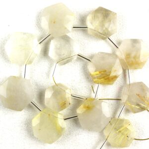 AAA Golden Rutile Quartz Beads: 12 Faceted Hexagon Briolettes (13-16mm)