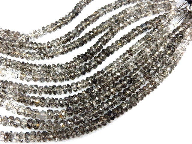 Aaa Black Rutilated Quartz Gemstone Beads | Faceted Coin Briolette, 8" Strand