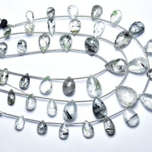 Beautiful Black Rutile Pear Beads - 7 inches - Natural Faceted Black Rutile Quartz Pear Briolettes - Size is 6x8- 8x14mm #2270