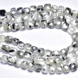 Beautiful Black Rutile Quartz Cube Beads - 8 inches - Natural Beautiful Black Rutile Quartz Faceted Box Cubes Beads - Size is 7-8.5 mm #299