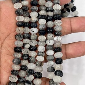 Black Rutilated Quartz Pumpkin Beads – Natural Carved Crystal Pumpkins