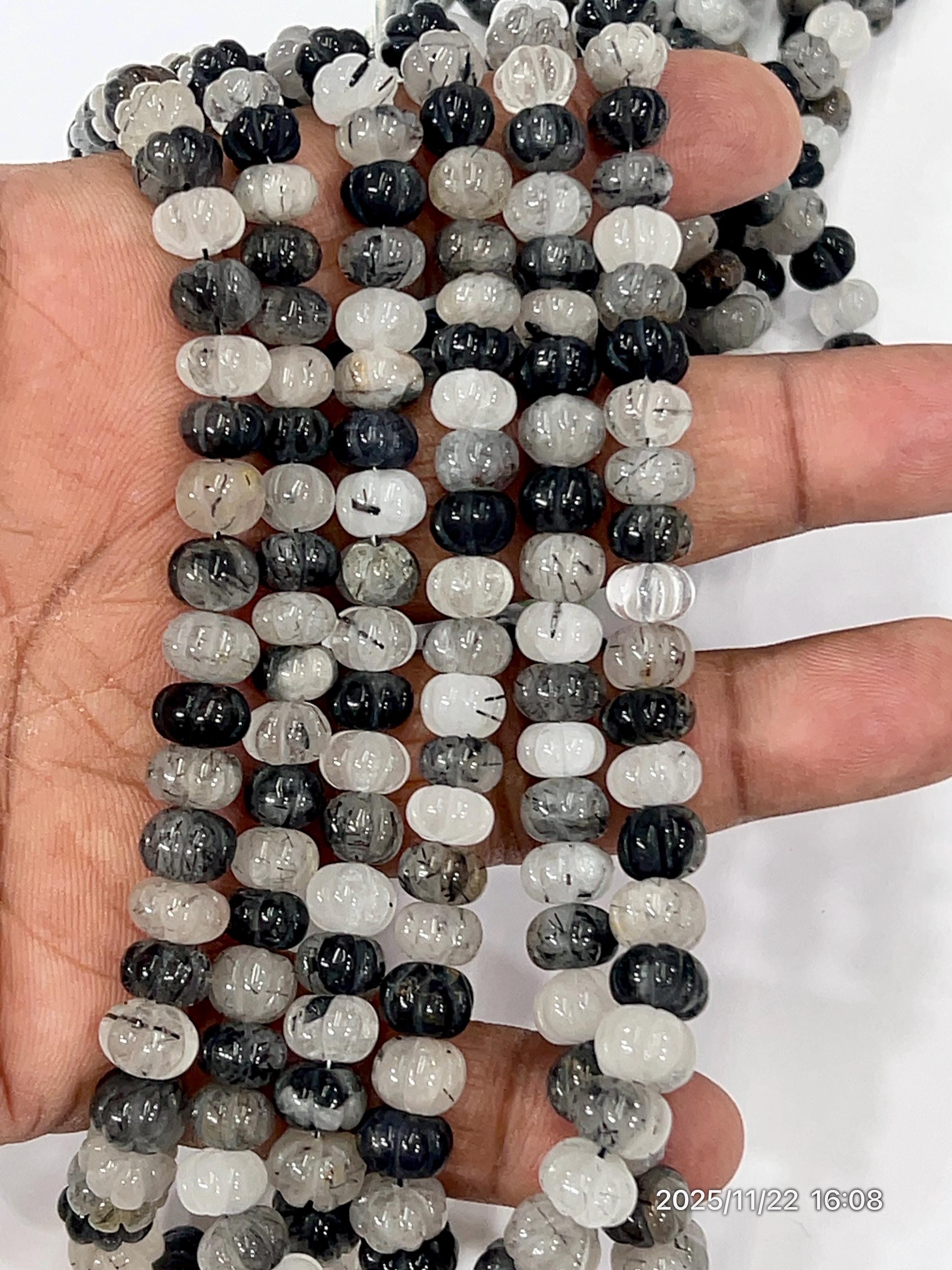 Black Rutilated Quartz Pumpkin Beads – Natural Carved Crystal Pumpkins