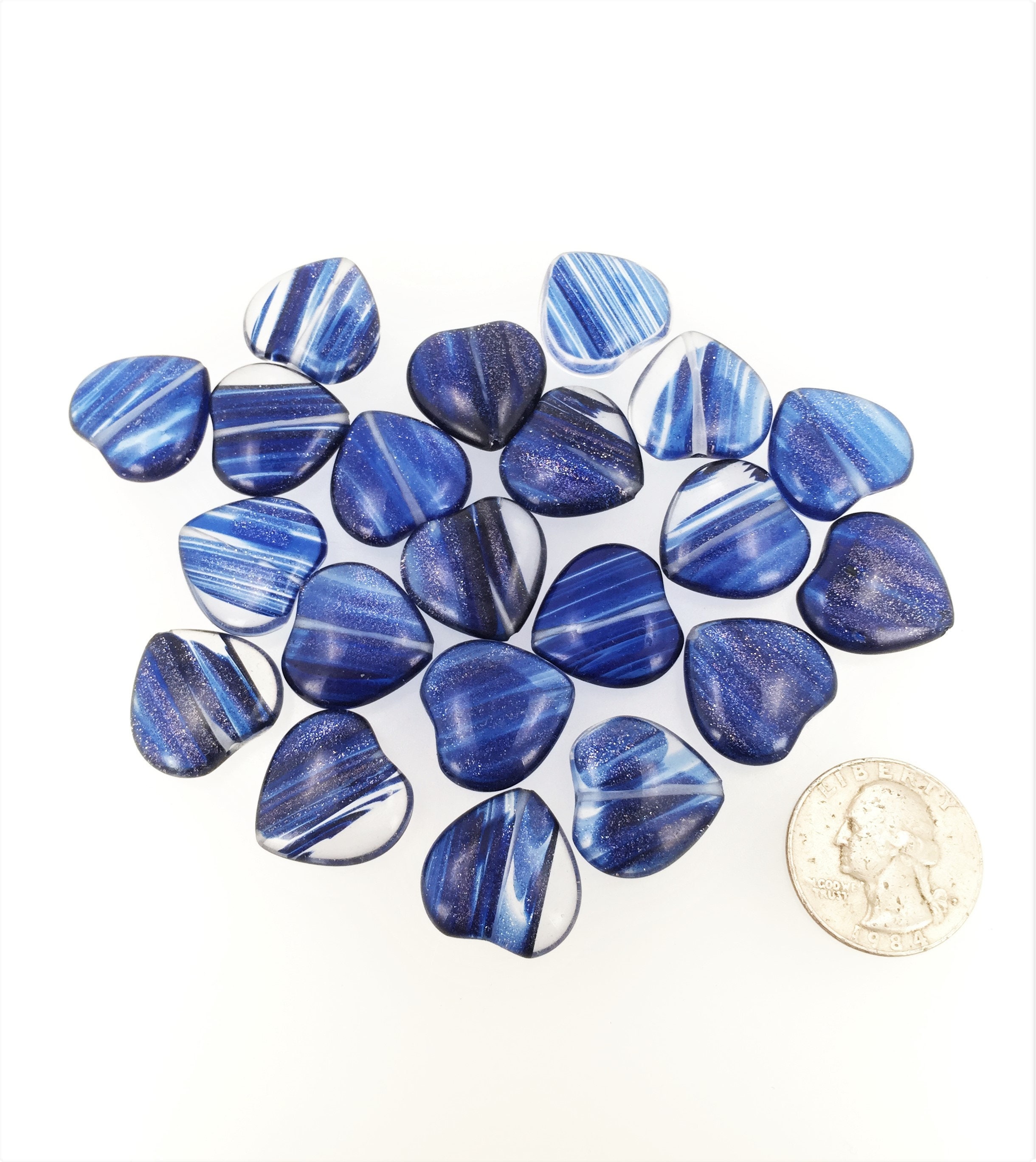 Dark Blue Rutilated Quartz Heart Beads 20mm. Shimmering Heart Beads. Jewelry Making. Diy Loose Beads Six Pieces