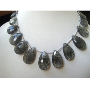 Faceted Rutile Quartz Pear Briolettes, Black Lines, 10 Pcs