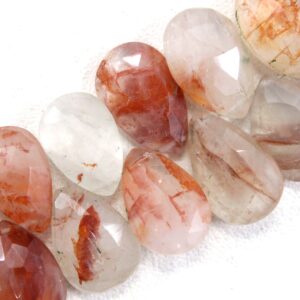 Faceted Pear Rutile Quartz Briolette Beads: 8" Strand, 10x15-12x16mm