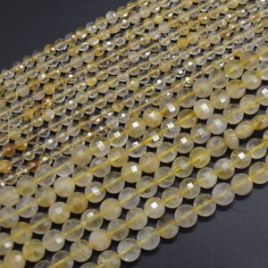 Golden Rutilated Quartz Gemstone FACETED Coin Disc Beads - 4mm & 6mm sizes - 15" strand