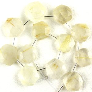 Golden Rutile Quartz Beads: Faceted Hexagon Briolette, 12 Pieces