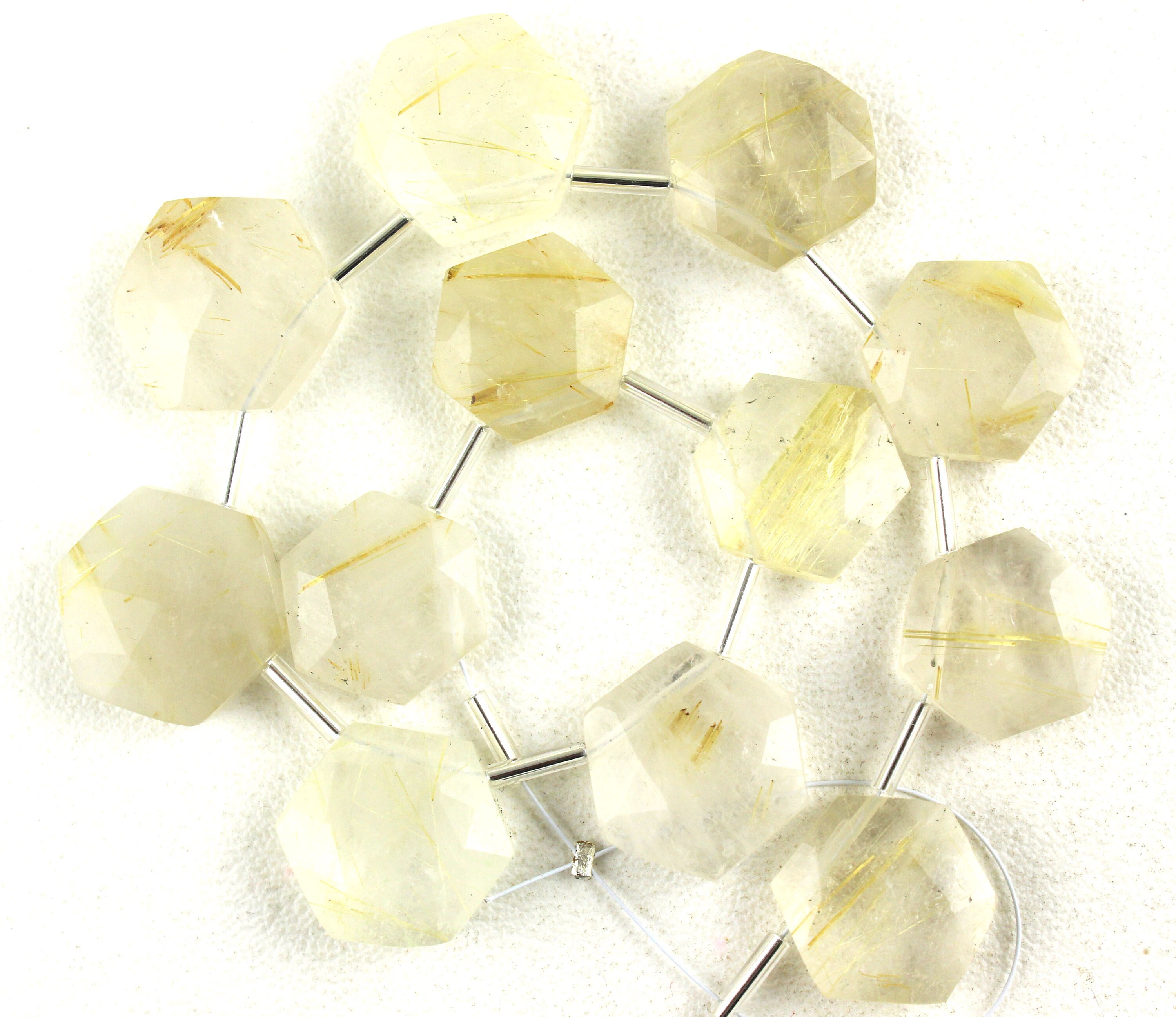 Golden Rutile Quartz Beads: Faceted Hexagon Briolette, 12 Pieces