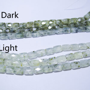 Green rutilated quartz rectangle beads 8x10mm. Natural gemstone beads.