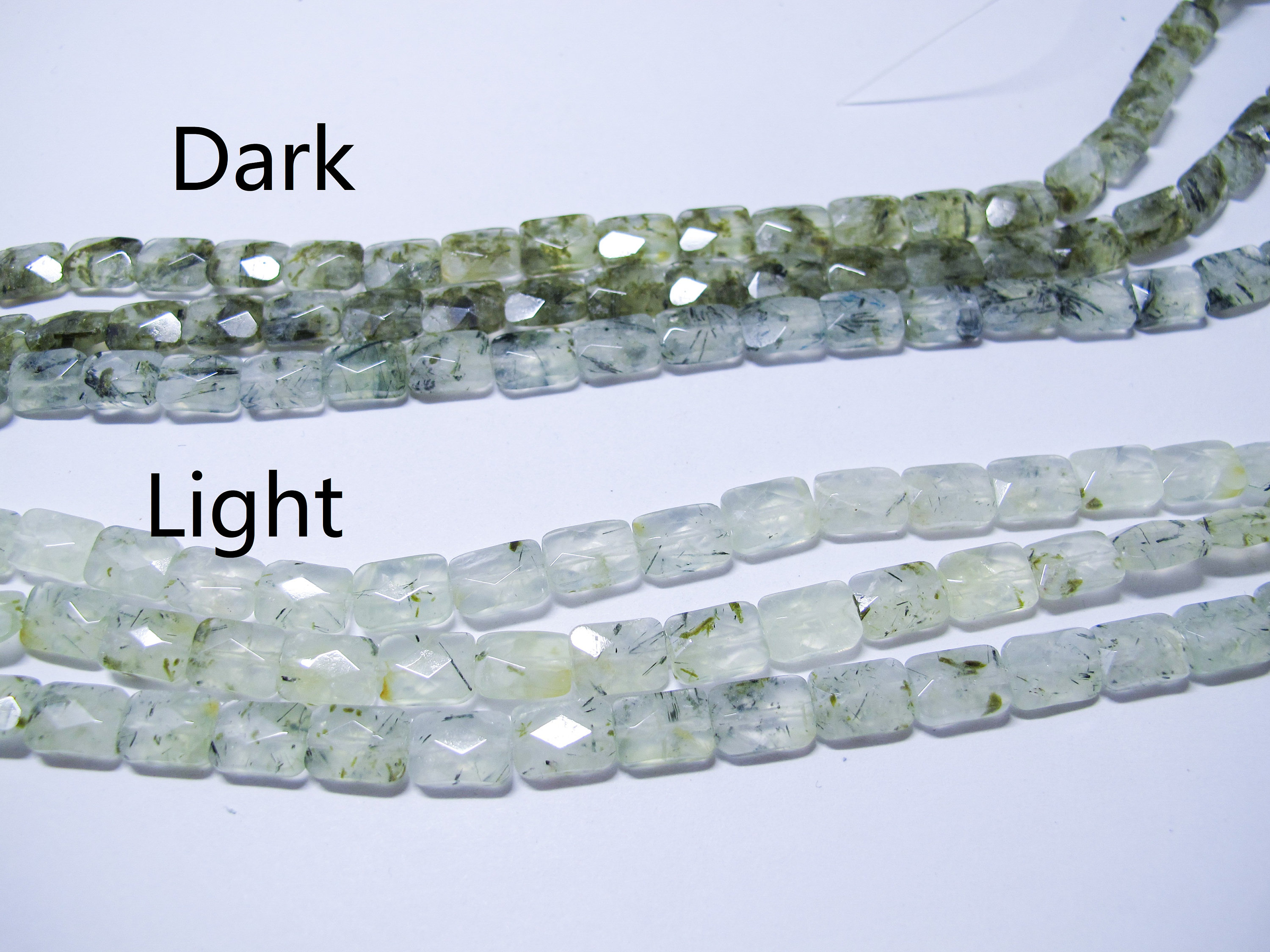 Green Rutilated Quartz Rectangle Beads 8x10mm. Natural Gemstone Beads.