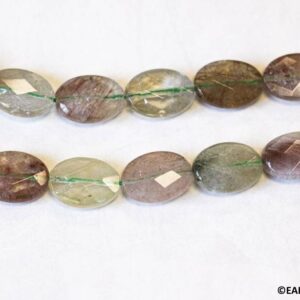 M/ Rutilated Quartz 13x18mm/ 10x14mm Faceted Flat Oval Beads 15.5" Strand Natural Gemstone For Jewelry Making