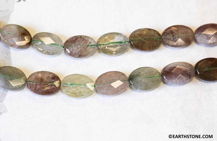 M/ Rutilated Quartz 13x18mm/ 10x14mm Faceted Flat Oval Beads 15.5" Strand Natural Gemstone For Jewelry Making