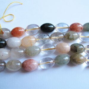 Multi-color Rutilated Quartz Rice Beads 10x14mm. Natural Gemstone Beads. Half strand 7.75''
