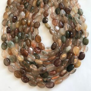 natural rutilated quartz 12x8x5mm flat oval natural gemstone beads--15.5 inch strand