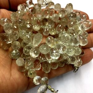 Natural Faceted Rutilated Quartz Teardrop Beads 6-7mm Drop Shape Gemstone Beads 18" Strand Top Quality