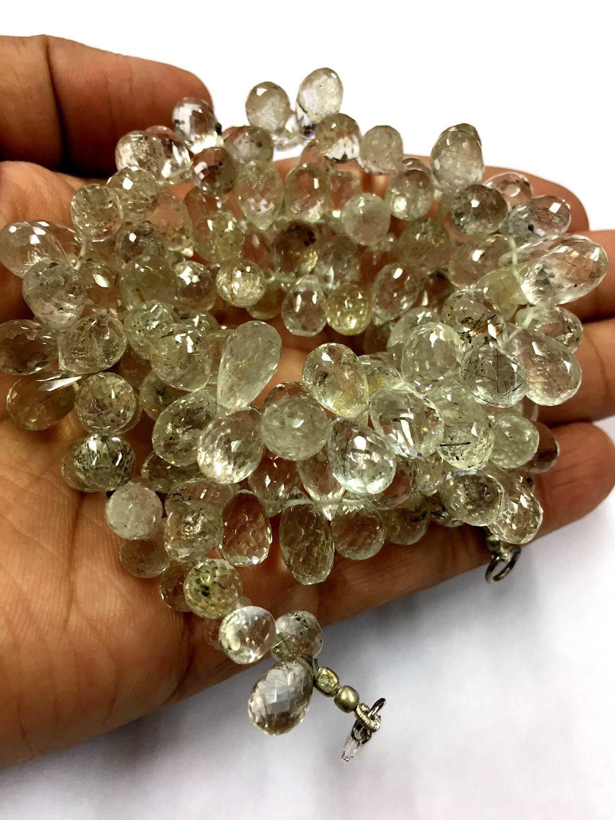 Natural Faceted Rutilated Quartz Teardrop Beads 6-7mm Drop Shape Gemstone Beads 18" Strand Top Quality