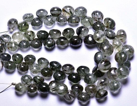 Natural Green Rutile Onion Beads - 6.50 Inches - Super Quality Smooth Green Rutile Quartz Onion Briolettes - Size Is 7-8mm #829