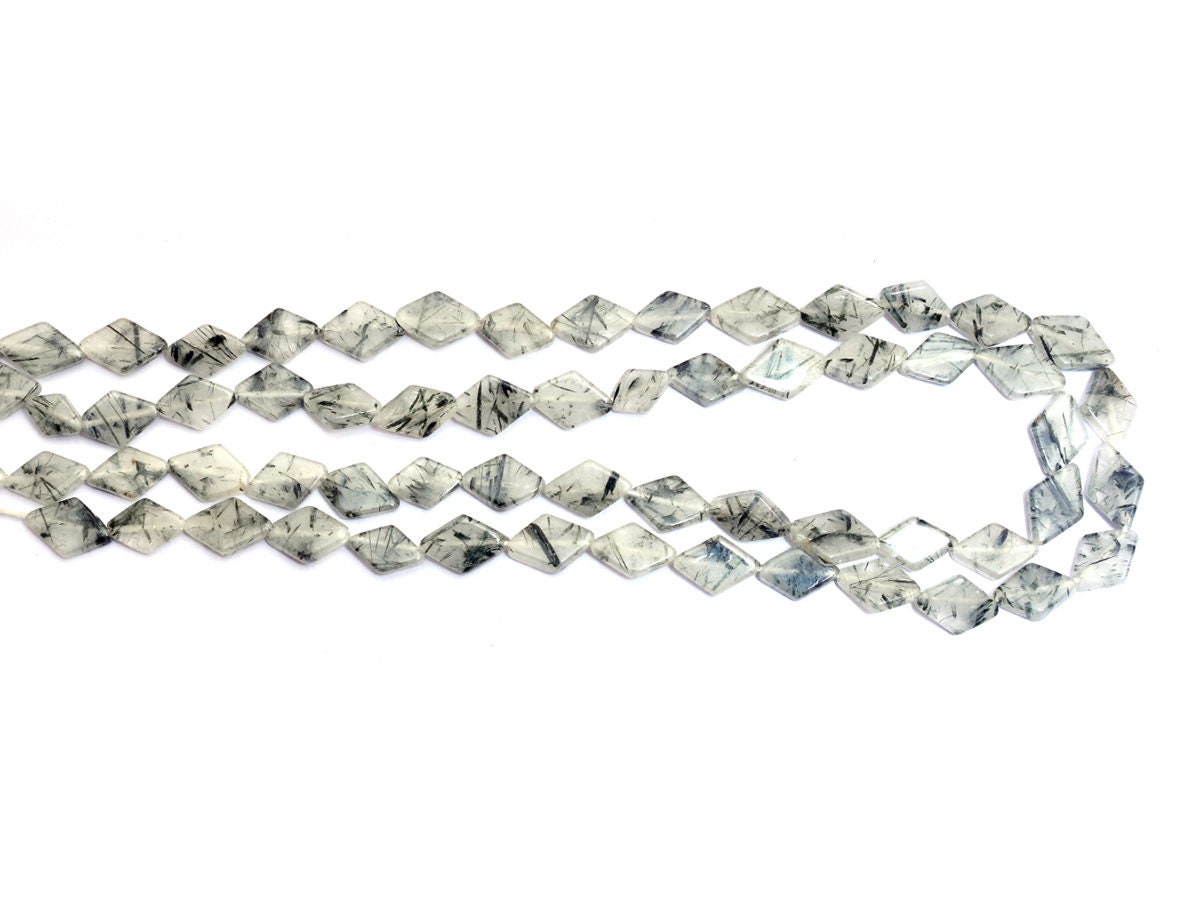 Rare Black Rutilated Quartz Gemstone Fancy Kite Beads | 7x11mm Smooth Beads 14inch Strand | Natural Black Rutile Semiprecious Gemstone Beads